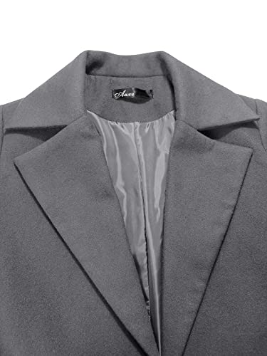 Auxo Women Trench Coat Long Sleeve Pea Coat Lapel Open Front Long Jacket Overcoat Outwear Cardigan Grey M #TOP6
