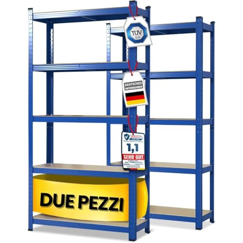 Floordirekt Scaffalatura per carichi pesanti, set da 2, blu, 200 x 100 x 50 cm, scaffalatura cantina, magazzino, officina, banco da lavoro, 5 ripiani regolabili (Lakota)