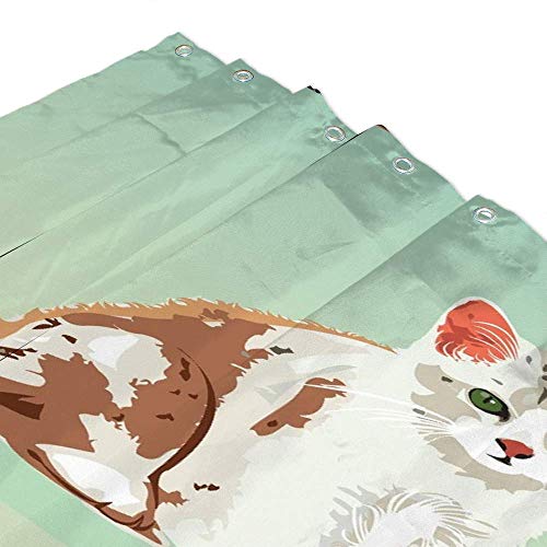 Rideau de douche chat en polyester lavable 72x72 cm avec crochets - 4
