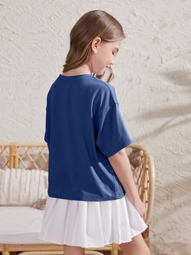Image of ZDC Girls Athletic Oversized Crop Tops Kids Drop Shoulder Short Sleeve T Shirts Workout Tees
