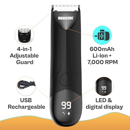 Image of MANACURE Full Body Trimmer - Waterproof Ceramic Blade Groomer with Skin Protect Technology, LED Light, Adjustable Guard & Rechargeable Battery for Safe Body & Groin Care, by BOX90210