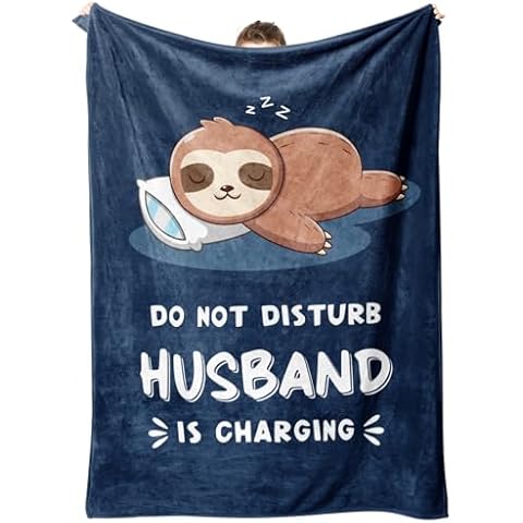 Leebbsin Funny Gifts for Husband Valentines Day, Husband Birthday Gift, Husbands is Charging Sloth Blanket, Anniversary Wedding Gifts for Husbands from Wife, Gift for Him Christmas 60" x 80" Cover