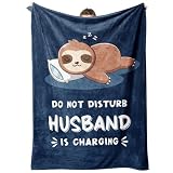 Leebbsin Funny Gifts for Husband, Husband Birthday Gift, Husbands is Charging Sloth Blanket, Anniversary Wedding Gifts for Husbands from Wife, Gift for Him Christmas Fathers Day 60' x 50'