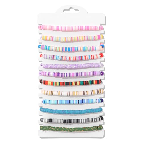 Raicegs 12PCS Heishi Friendship Bracelets for Teen Pack Surfer Bracelets Anklets Colorful Clay Beaded Bracelets for Women Man Boho Stack Beach Summer Jewelry