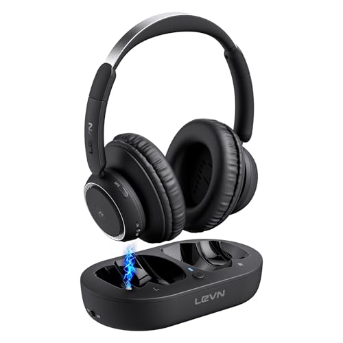 LEVN Wireless Headphones for TV, TV Headphones Wireless for Seniors with Transmitter Charging Base, Bluetooth 5.2, Low Latency, Easy Plug & Play Setup, Assistive Hearing, Ideal for Elderly Seniors