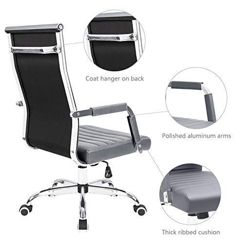 Kaimeng Ribbed Office Desk Mid Back Computer Chair Height Adjustable Conference Executive Task Swivel Pu Leather (Grey) #TOP5