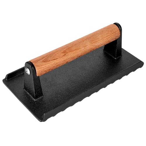 Whaleme Presse à hamburger, 20,3 x 10,2 cm rectangulaire en fonte robuste avec poignée en bois résistante à la chaleur pour gril Blackstone, idéale pour panini, steak et sandwichs