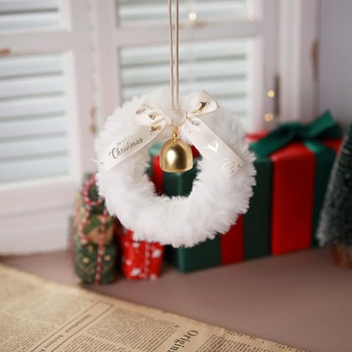 Regendeko Weihnachtsdeko, Mini Weihnachtskranz mit Glocke aus Plüsch,...