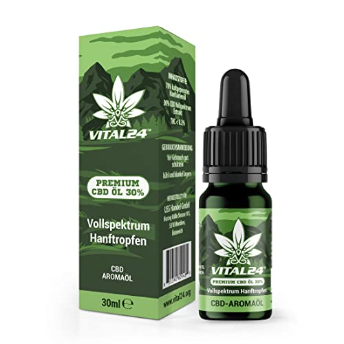 VITAL24 CBD-ÖL 30% mit 30ML - Vollspektrum Hanföl Tropfen - Cannabidiol - Cannabisöl - Vital CPD Cannabis+ Oil - 30 Prozent CBD Öl