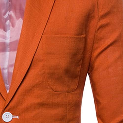 Men's Classic 2 Buttons Slim Fit Cotton Linen Suit Blazers Casual Lightweight Jacket Sport Coat Lapel Spring Autumn Blazer (Orange,XX-Large)4