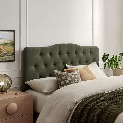 Modway Annabel Premium Linen Blend King Headboard in Sage - Soft Fabric Headboard Only with Diamond Button Tufting and 7 Height-Adjustable Positions
