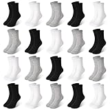 ZERULETS 20 Pairs Toddler Kids Crew Socks - Boys Girls Athletic Mid Calf Cut for School, 1-13 Years（Black, White, Gray, 4-7 Years