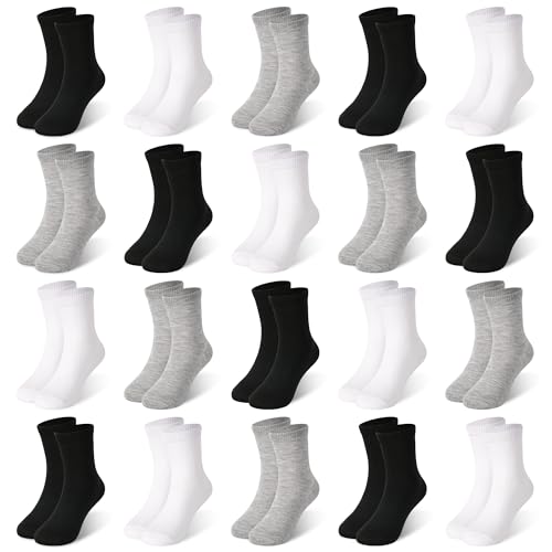 20 Pairs Toddler Kids Crew Socks - Boys Girls Athletic Mid Calf Cut for School, 1-13 Years