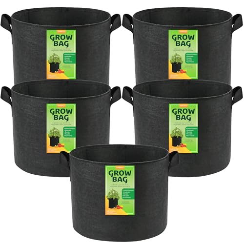 LotFancy 5-Pack 20 Gallon Grow Bags 300G Thickened Nonwoven Fabric Pots with Reinforced Handles Heavy Duty Aeration Planter Bags for Vegetables Flowers Fruits Black