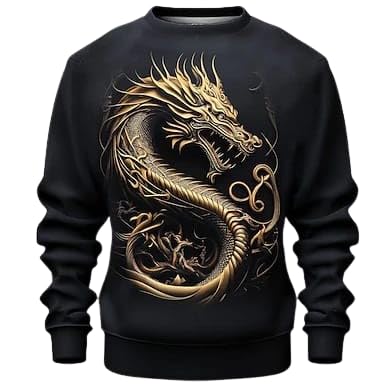 flirty soul Men's Dragon Print Sweatshirt, Black, Size L-picture-38