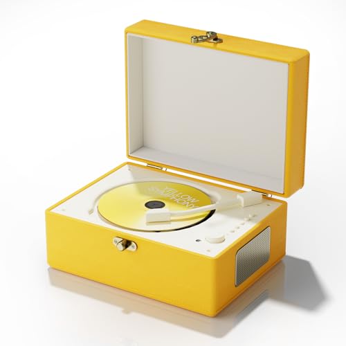 Yintiny Rechargeable Leather CD Player with Speakers; Bluetooth Transmitter; Festival Gift; BGM Player for Home Décor (Yellow)