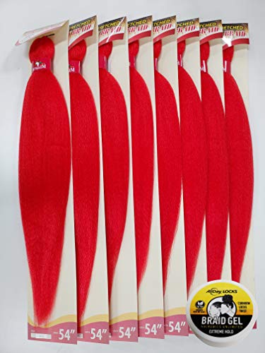 (Pack of 8) Afreezm Pre Stretched Silky Braiding Hair 100% Kanekalon Afrelle Fiber (54 Inches / 85 Grams) (Red)