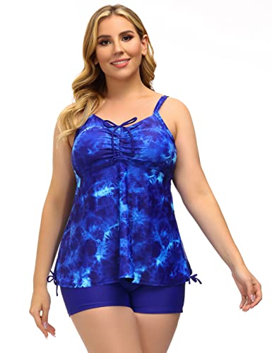Women Plus Size 2 Piece Swimsuits Tummy Control Drawtring Modest Tankini Top Set 24W #TOP1