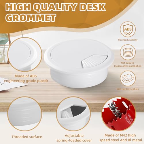 Image of Desk Grommet 2 Inch (50 mm) 10 Pieces, Desk Hole Cover for Cables White, ABS Plastic Grommet Hole Cover with Hole Saw for Wires Cables Through the Countertop by XIOGZAXI