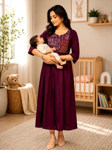 Image of RITIJYA Feeding Kurtis for Women with Zip | Maternity Gown Pregnancy Dress for Nursing Mothers | Viscose Rayon | Stylish & Comfortable | S to 4XL | Maternity Wear Feeding Dress Tops