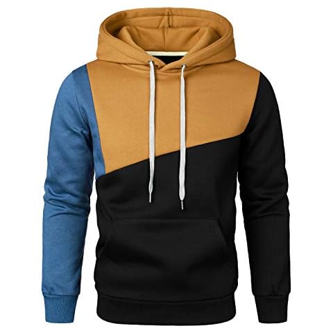 HOOD CREW Mens Fashion Mixed Color Pullover Hoodies Fleece Sweater Casual Sport Sweatshirts with Pocket Brown Cover