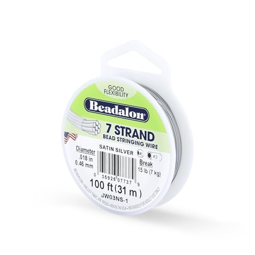 Beadalon 7 Strand Stringing Wire - .018in/.46mm, 100ft/31m, Satin Silver