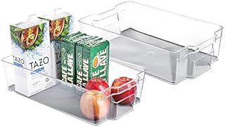 Clear Refrigerator Organizer Bins - 2 Pack XL Sized (9" x 15") Clear Bins for Fridge with Liners, Containers for Fridge and Freezer, Multipurpose Storage for Kitchen, Office, Bathroom (Grey)
