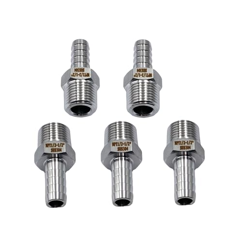 5 Pcs 304 Stainless Steel Hose Barb Fittings, 1/2" Barb to 1/2" NPT Male Thread Adapter for Water, Gas, Oil, Fuel, Air Tools, RV Plumbing and Compressor by Bumugufu - Used condition - US$12.21