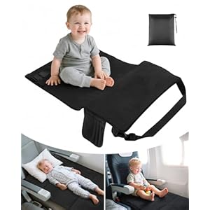 Toddler Airplane Bed, Portable Airplane Seat Extender Travel Bed for Kids, Soft Baby Plane Travel Essentials for Flying, Toddlers Long Flight Must Haves Footrest Black