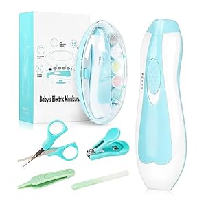 Baby Electric Nail Trimmer Kit – Infant Electric Nail Clippers with Light – 18 in 1 Newborn Nail Filer Electric for Toddler Toes and Fingernails Polish Trim – UHFi Kids Adults Nail Care Tool Set -Blue