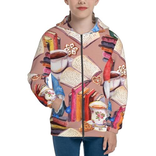 Gnomes Books Tea Cups Kids Pullover Hoodies Boys Zip Up Sweatshirts Girls Athletic Clothes with Pocket3