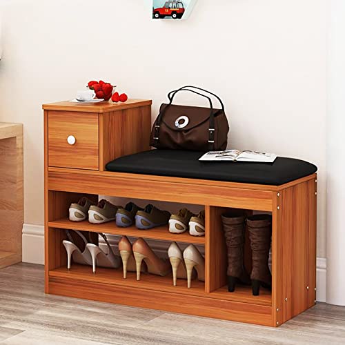 Banc à chaussures avec tiroir en cuir marron | Entrée moderne 80cm