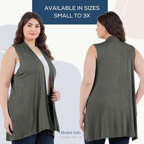 Image of Azules Sleeveless Long Cardigan for Women with Pockets - Lightweight Open Front, Flowy Dressy Layer for Work or Casual Wear