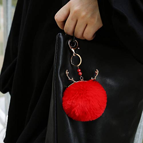 Preisvergleich Produktbild MENGYUE Auto Schlüsselbund Einfache Imitation Kaninchenhaar Schlüsselanhänger Mode Geweih Geometrie Runde Tasche Schlüsselbund Acceaaory Girl Plüsch Anhänger Geschenke