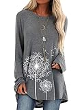Eigenschaften: Rundhalsausschnitt, Langarm, Löwenzahn-Grafikdruck, Loose Fit, Lange Tuniken, Lässiger Stil.
