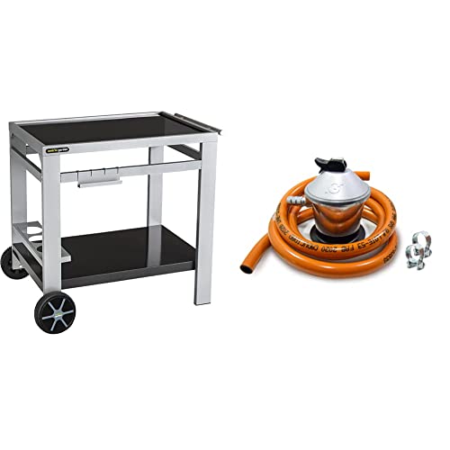 Cook'in Garden Media M Carrito de jardín para barbacoa, plancha, superficie de trabajo, 93,5 x 67 x 80,5 cm + S&M 321771 Regulador de gas butano + Tubo Goma 1,5 m + 2 abrazaderas, Gris/Naranja Cover