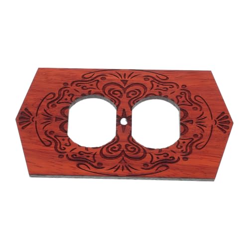DRESSOOS Placa de Interruptor Estilo Americano Clásico Vintage Boho de Madera Maciza Hexagonal Grabado Floral y Acabado a Mano para Dormitorio en Proyectos Nuevos