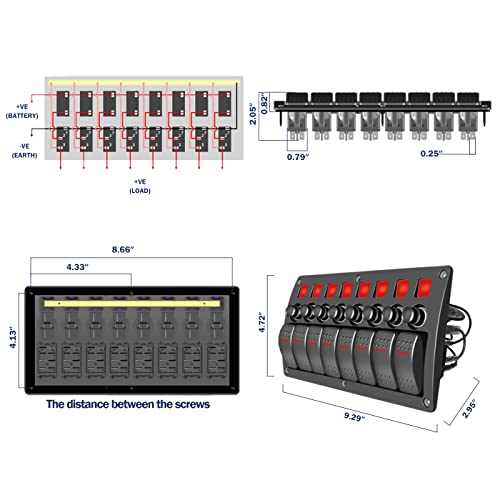 Thalassa 8 Gang Marine Boat Rocker Switch Panel Waterproof With Circuit Breaker, 12V On-Off Toggle Switchs Panel With Red Led Indicator For Rv Car Truck Vehicles Yacht #TOP5