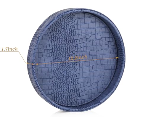 HofferRuffer Faux Leather Round Serving Tray, Vegan Croco Leather Decorative Tray, Food Tray for Storage Drinks, Snack & Cosmetics, Dia.12'' x 1.6'' (Blue) by HofferRuffer - Image 2