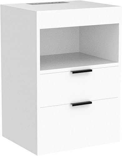 Miniatura 4 de Yusong Mesita de noche, mesita de noche, mesita de noche LED con estación de carga, moderna mesita de noche, mesa auxiliar de madera para sofá con 2