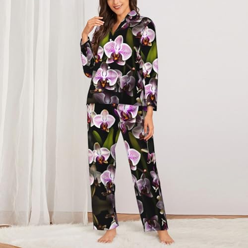 Pyjama confortable imprimé orchidées pour stopper l'inconfort nocturne - 3