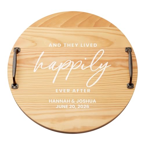 Let's Make Memories Personalized Wood Barrel Tray - Classic Pine - for Entertaining - Weddings - Newlyweds - Kitchenware - Optional Cheese Knife Set - Happily Ever After