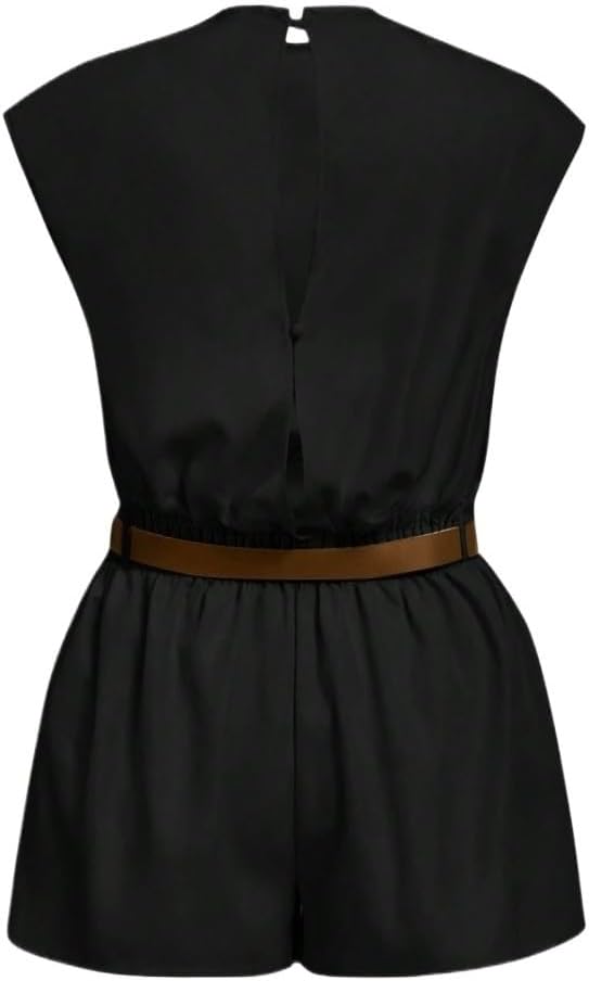 Rompers for Women Summer 2026 PLUS SIZE HIGH NECK SOLID POCKET JUMPSUIT WITH BELT