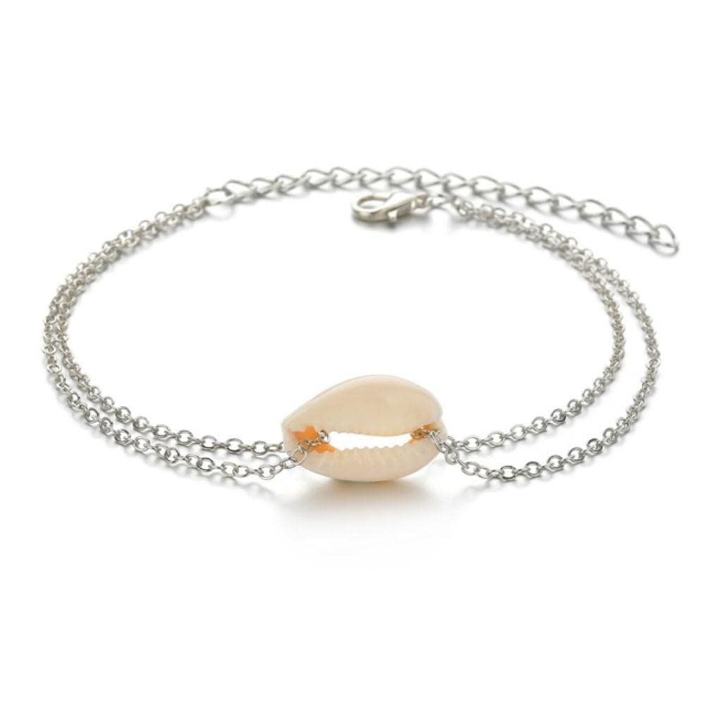 Tobillera Tobillera multicapa de concha natural, calzado de playa salvaje simple, joyería para el tobillo para mujer (color: S)