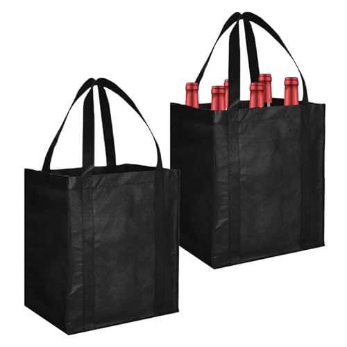 2 Piezas Bolsa para Botellas con 6 Compartimentos,27 x 27 x 18 cm Cesta Botella con Partición Separada para 6 Botellas,Bolsillo de Botella de Vino de Compartimento Reutilizable,Bolsa para Botellas