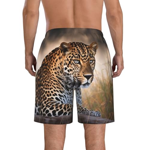 African Animal Leopard Men's Swim Trunks Quick Dry Board Shorts with Pockets Casual Drawstring Beach Shorts3