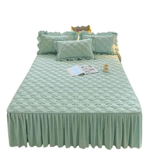 Faldón de Cama Liso: Acolchado Lavado con Agua, Dobladillo de 45 cm, Toque for un Dormitorio Sofisticado(Green,180x220cm(71x87 in))
