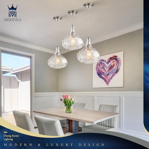 Image of 11 inch Clear Hammered Glass Pendant Light, Brushed Nickel, E26