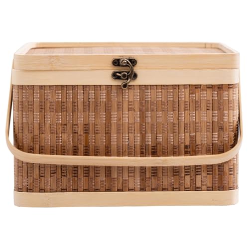 Cesta de bambú tejida para un picnic de fin de semana con tapa protectora 6