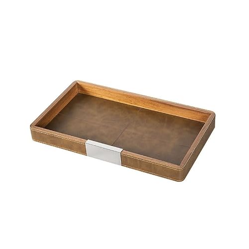 Prettiee Walnut Leather Breakfast Tray Solid Wood Round & Square Serving Tray for Desserts Fruits Coffee Slish Desktop Sto & Décor (B M)